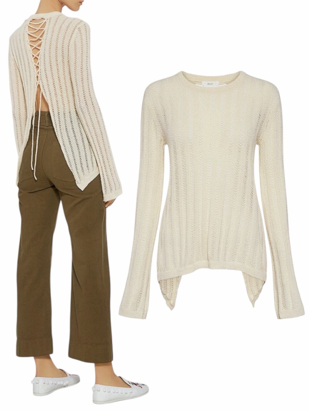 ALC Miguel Back Lace Up Pullover Sweater Cream Beige Size XS